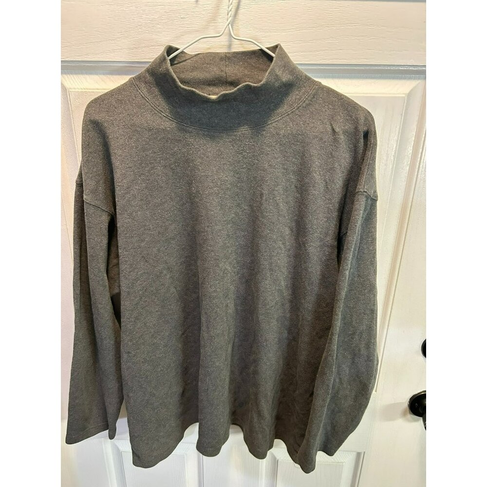 Vintage EDDIE BAUER Women's Charcoal Gray Long Sleeve High Neck T-Shirt XL